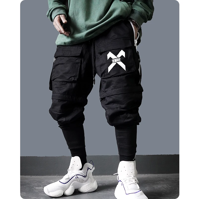 Multi-Function Harajuku Jogger Removable Hiphop Ribbon Paratrooper Men's clothes Multi-pocket Cargo Pants Foot Overalls Street