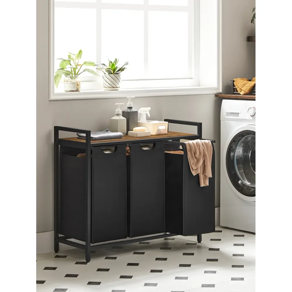 

Корзина для белья, органайзер для стирки с 3 выдвижными и съемными мешками, 1 полка для хранения, вместимость 10 галлонов на мешок, для