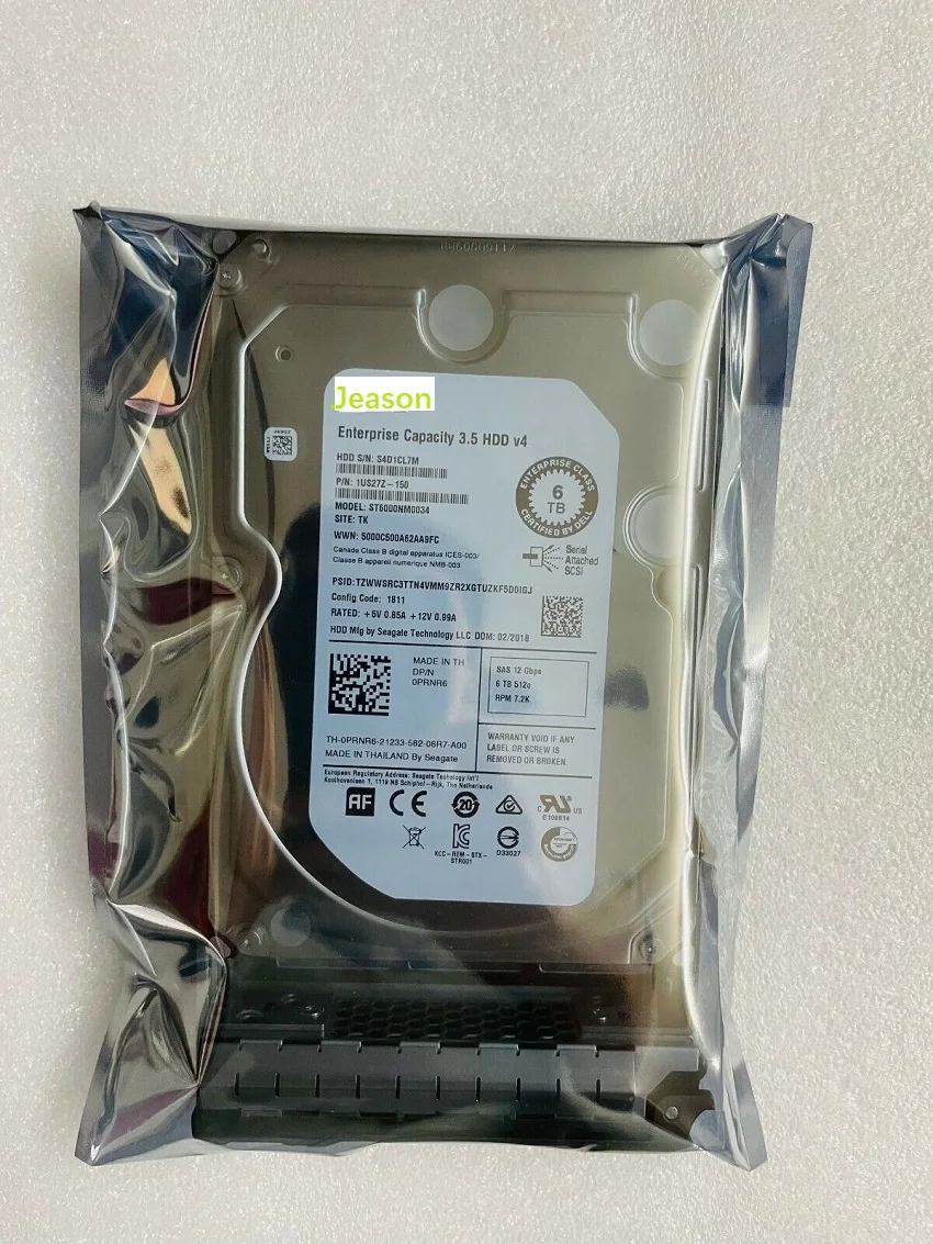 For Dell PRNR6 0PRNR6 6TB 12G 7.2K 3.5 SAS Hard Drive ST6000NM0034 HDD W/ Tray