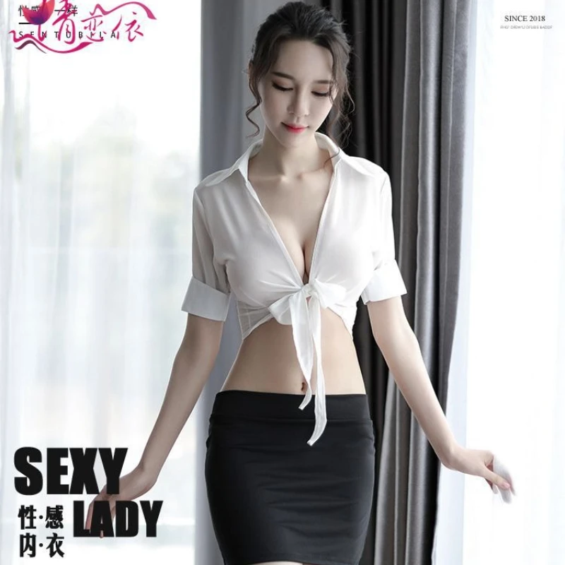 

Sexy Underwear Women's Professional Cosplay Perspective Cardigan Uniform Seduction Hip Skirt Secretary Suit Cw51151