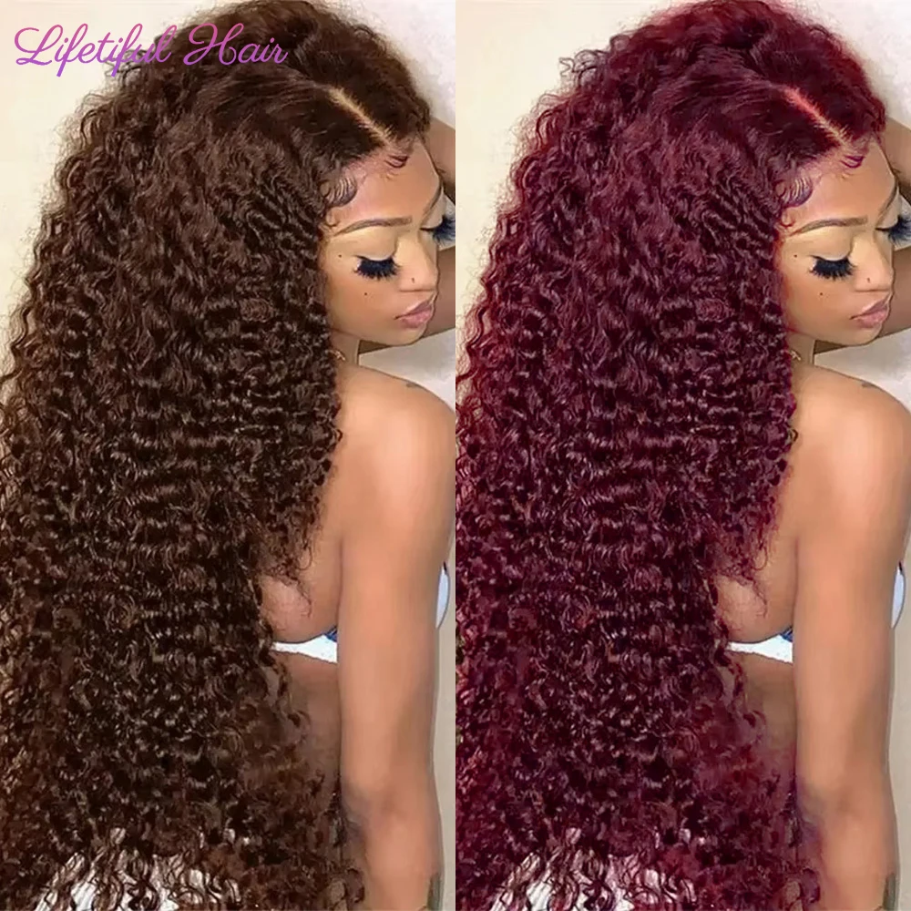 30 Inch Chocolate Brown Lace Front Wigs Human Hair Brazilian Water Wave Ginger Burgundy 13x6 HD Lace Frontal Human Hair Wig