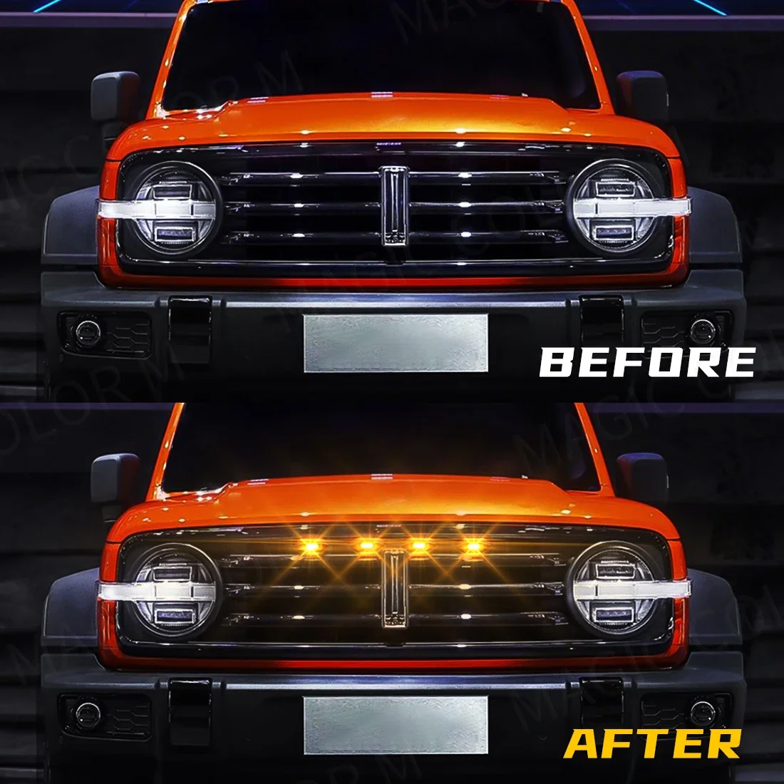 4Pcs Grill Car LED Light For GWM Tank 300 2021 2022 2023 2024 Front Grille Lights Amber Warning DRL Daytime Running Daylights