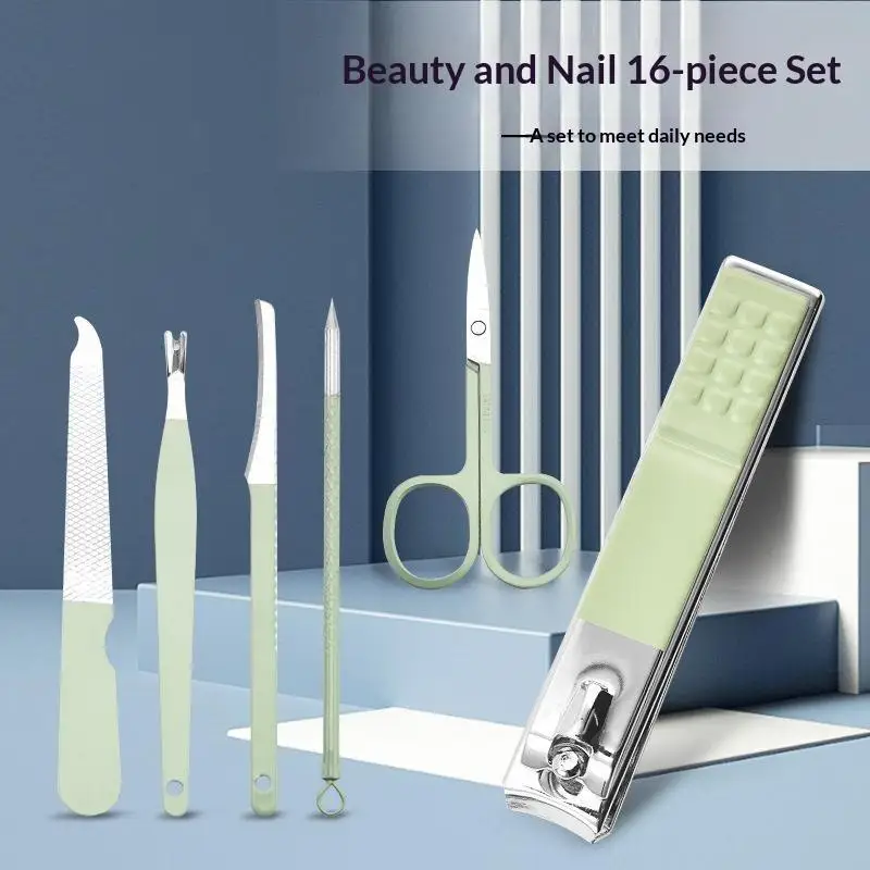 Manicure Set 16 Pcs Stainless Steel Pedicure & Manicure Tools Portable PU Leather Case for Travel Home Daily Nail Care