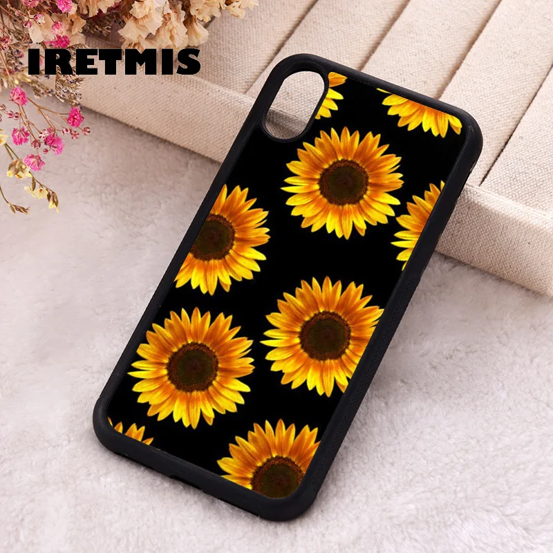 Iretmis Phone Cover Case For iPhone X XS Max XR 11 12 13 PRO MINI 14 15 16 Plus Rubber Silicone Sunflower Pattern