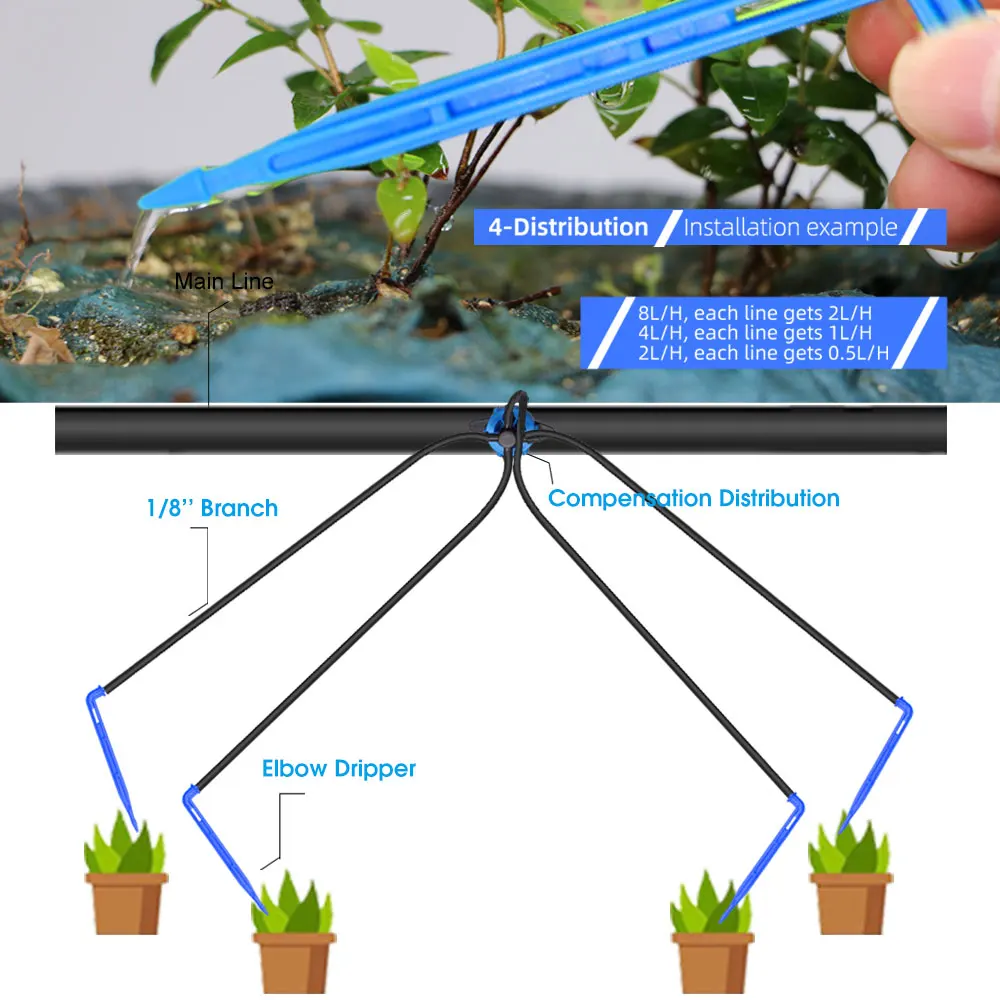 2L 4L 8L cieplarnianych nawadniania kropelkowego zestaw 4-way 3/5mm kroplownik do nawadniania 2-sposób nadajnik nawadniania System nawadniania na