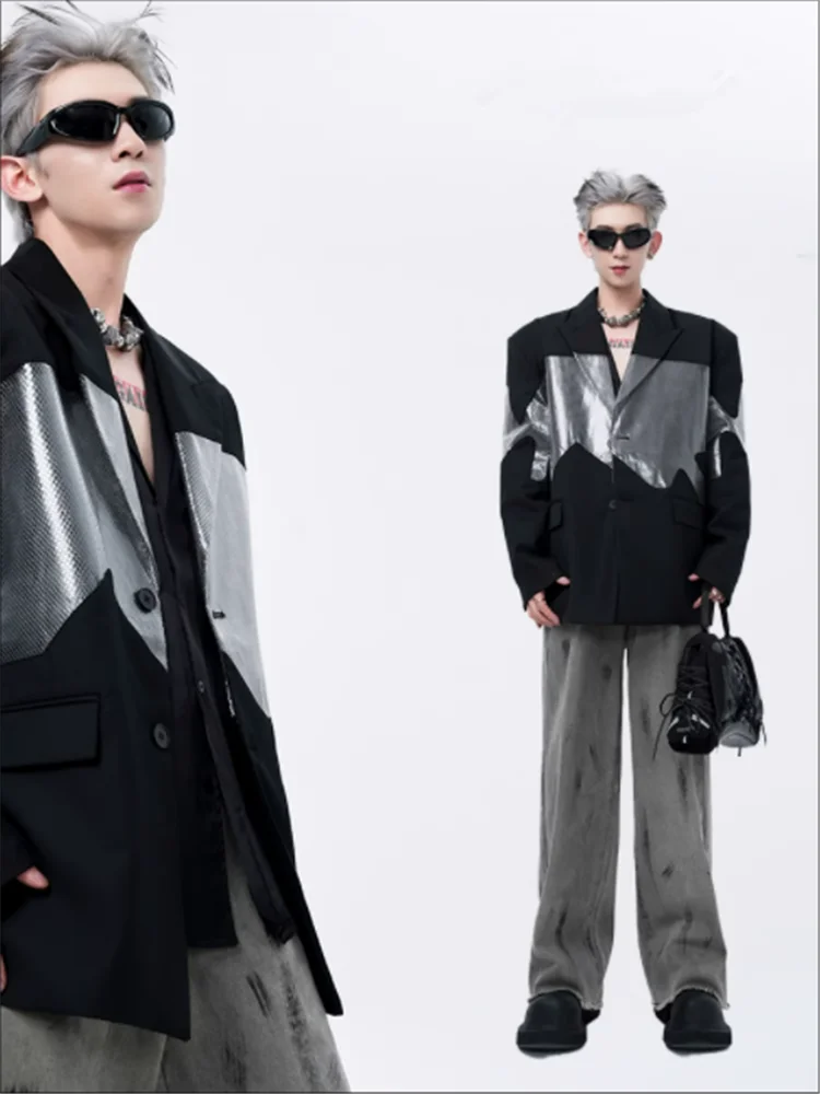 Spliced suit men senior sense of design spring and autumn American fashion brand high street men small crowd plankton handsome