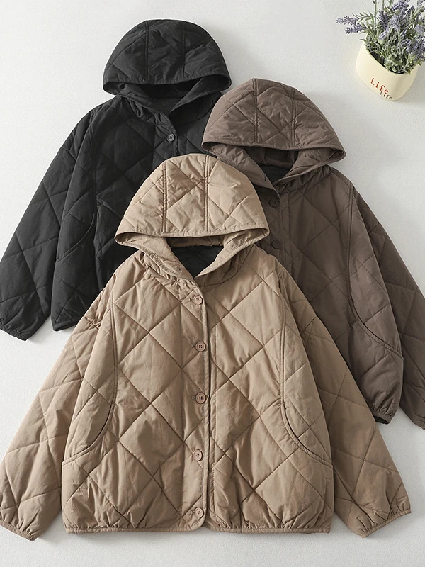 

Retro Sle Hooded Cotton Jaet Women's Winter Casual Loose Fit ort Cotton Coat Warm Sewing Clip Cotton Top