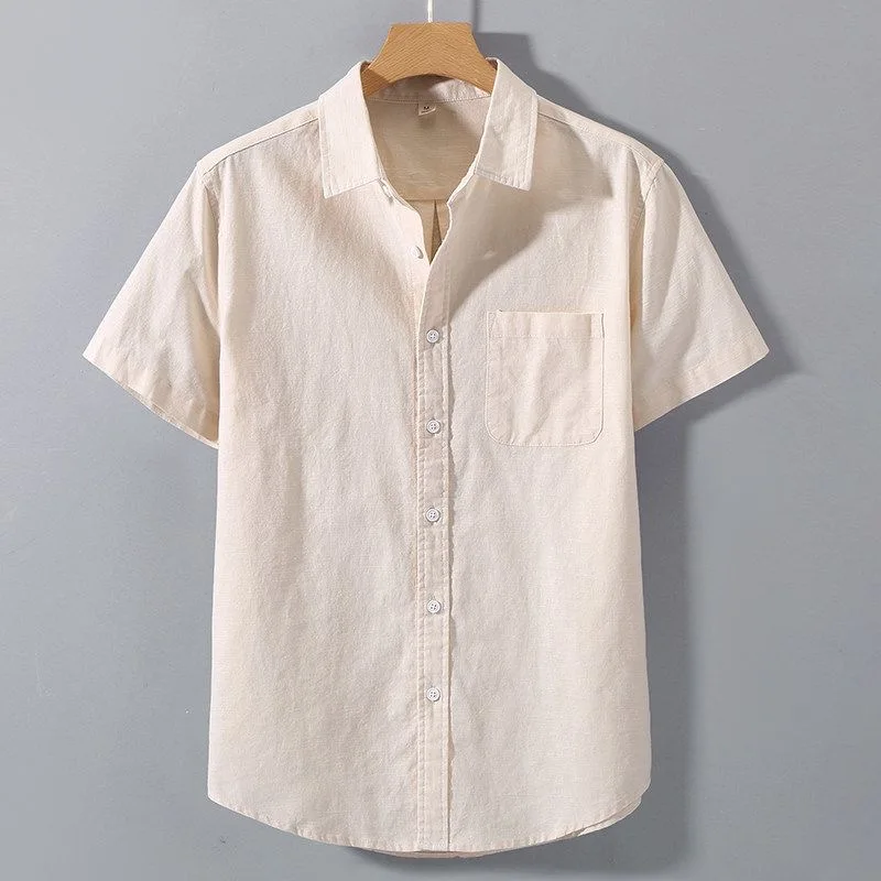 

Lightweight Cotton Linen Shirt Short Sleeve Men's Loose Breathable Color Versatile Summer Shirt Youth Trend Autumn Wear