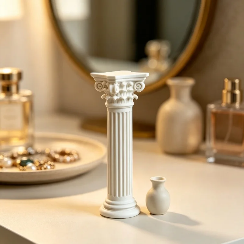 3D Printed Corinthian Column Statue, Plastic Ornate Classical Roman Pillar Model, Vintage Greek Architecture Figurine Decor