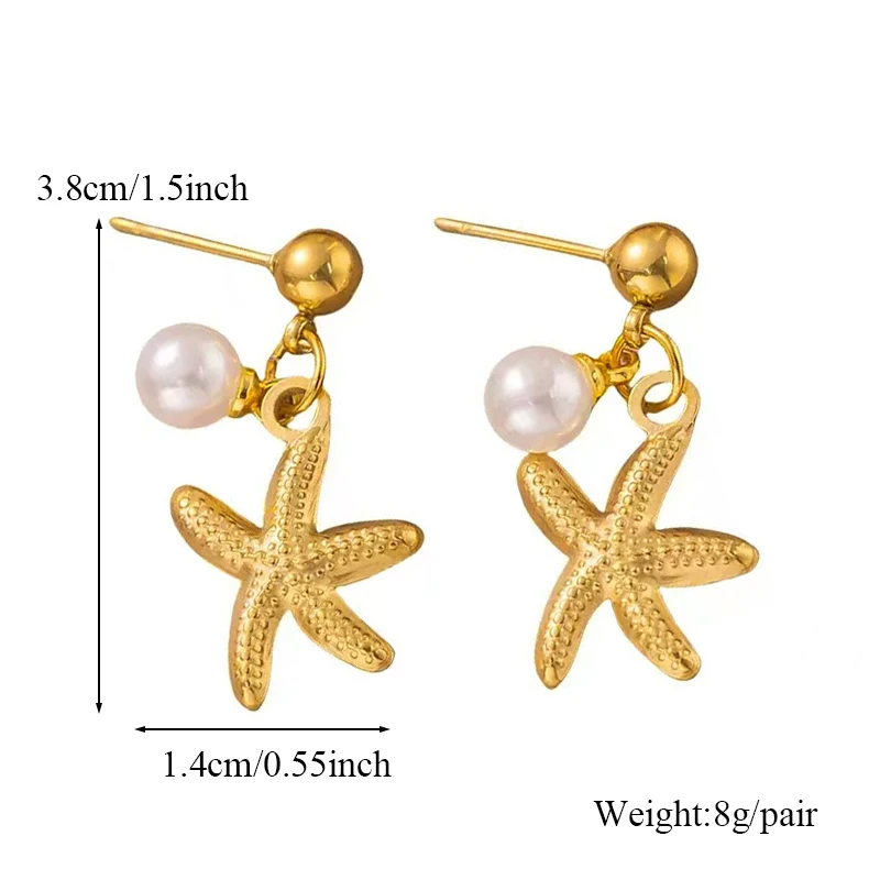 EILIECK 316L Edelstahl Seestern Muschel Perlen Halskette Armband Ohrringe Set für Damen Mode Wasserdichter Strand Schmuck Geschenk – Detail 9
