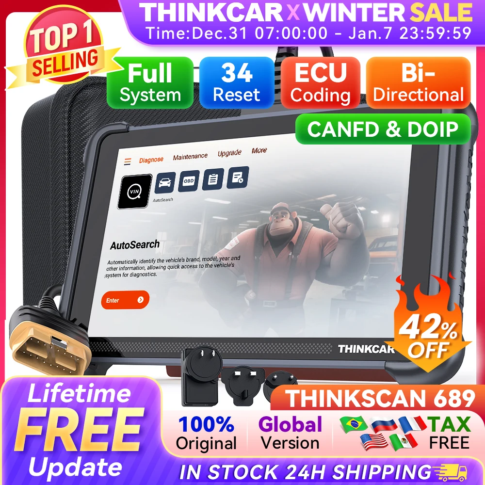 THINKCAR THINKSCAN 689 Professional Car Diagnostic Tools CANFD DOIP Bi-directional ECU Coding 34 Reset Full System Obd2 Scanner