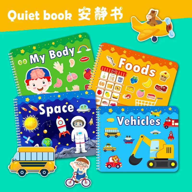 

Early Education Transportation Children's English Starry Sky Cognition Sticker Book Food Game Flip Book