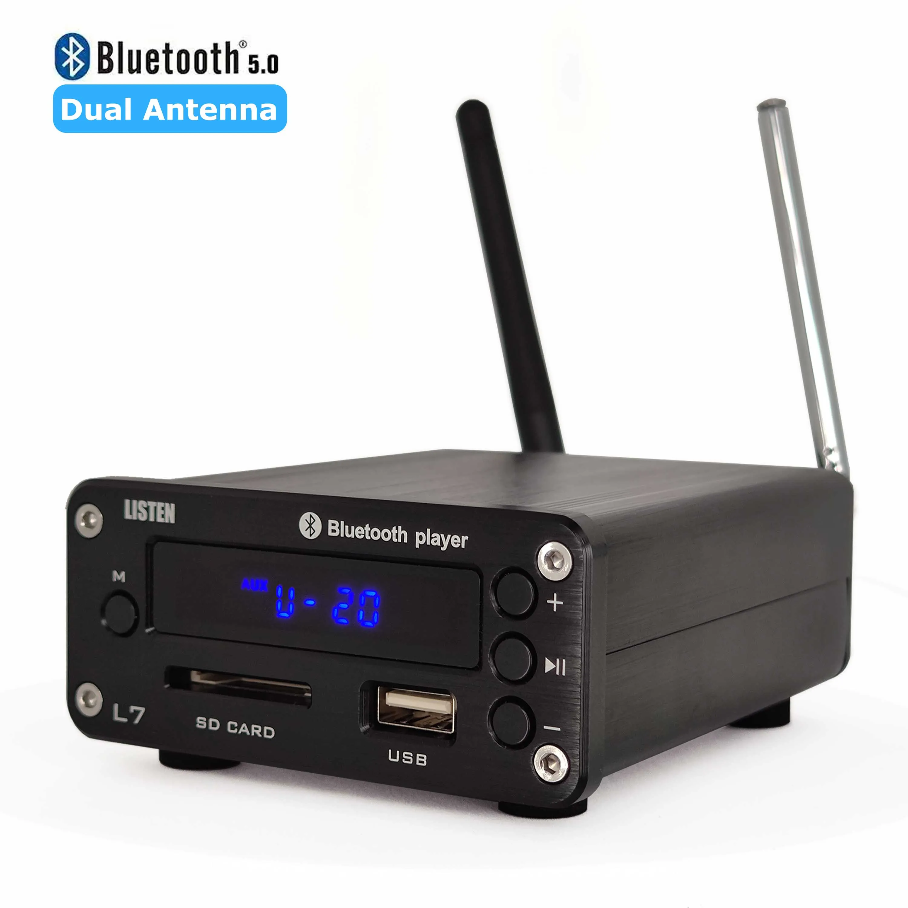 Receptor L7 HiFi Bluetooth 5,0, preamplificador de Audio estéreo DAC, reproductor de música USB, Radio FM, auriculares, compatible con disco duro SD en U