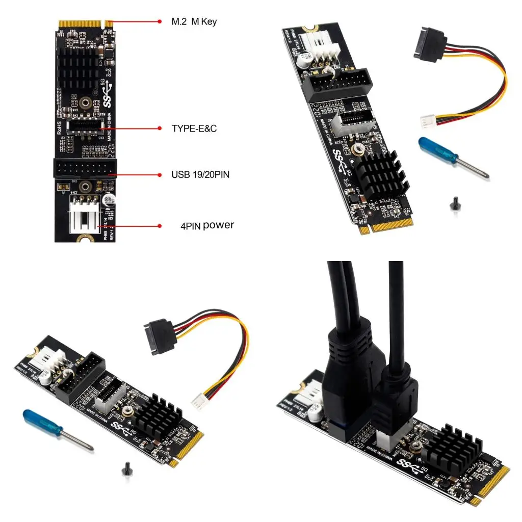  PCIe Base USB 3.1 Front Panel Adapter Card For M.2 MKey Motherboards Enables Rapid Data Transfer And Expanded Connection