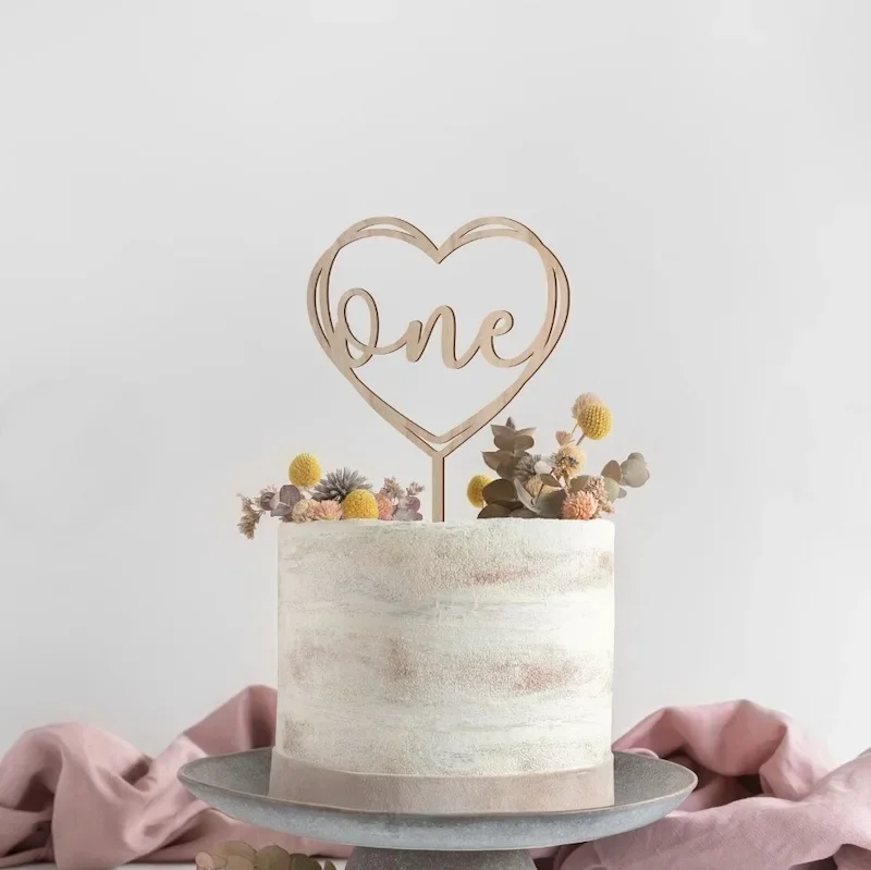 New One Cake Topper Wooden One Baby Cake Topper Acrylic Gold Topper for Kid 1st Birthday Baby Shower Party Cake Decor