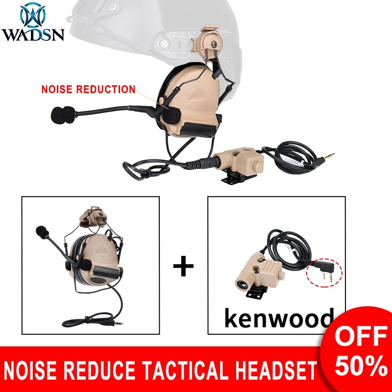 

Wadsn Tactical FAST Helmet Headphone Military Shooting Headset Noise Cancel Comtact II Earphone ARC Rail Mount U94 PTT