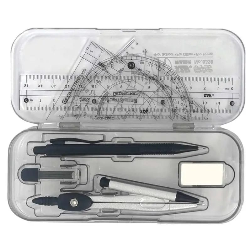 Geometry Kit 10X Math Geometry Set Protractor Kit With Storage Box Student Supplies Math Tool Kit For School