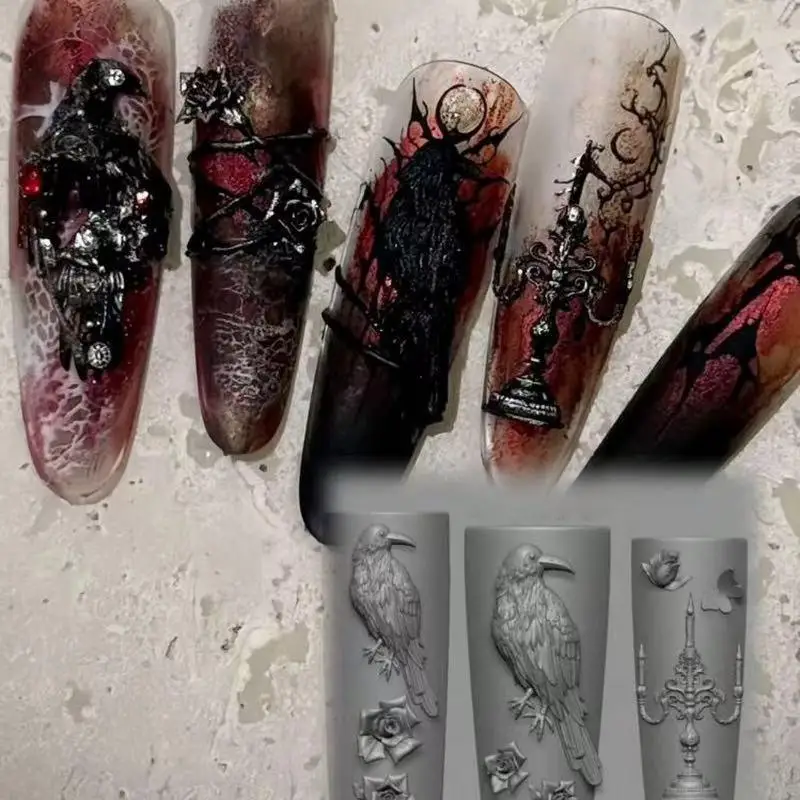Chandelier rétro corbeau Rose en Silicone, moule à ongles, fleur 3D, décoration Nail Art, bricolage, moule Transparent, outils de conception de manucure