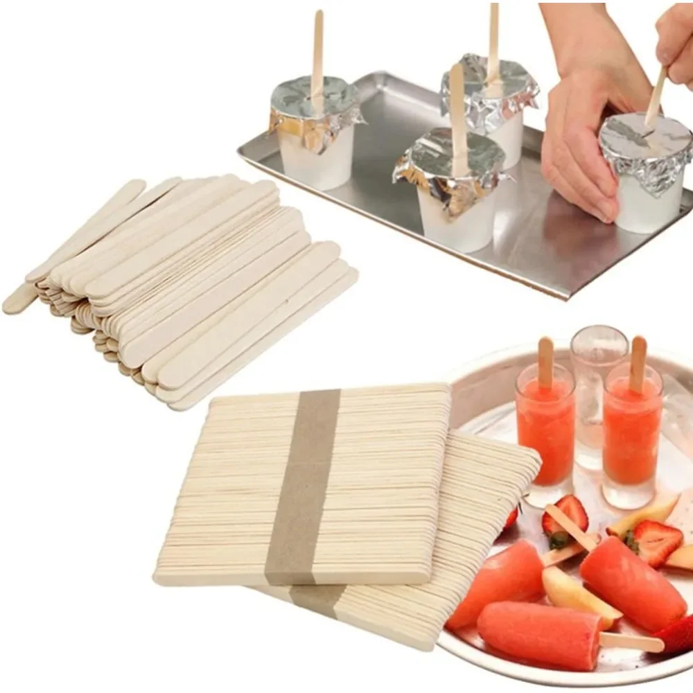 500 Pcs Craft Sticks Ice Cream Decorations Natural Wood Popsicle 114/125/150mmx10x2mm Length DIY Treat Wooden Sticks Ice Pop