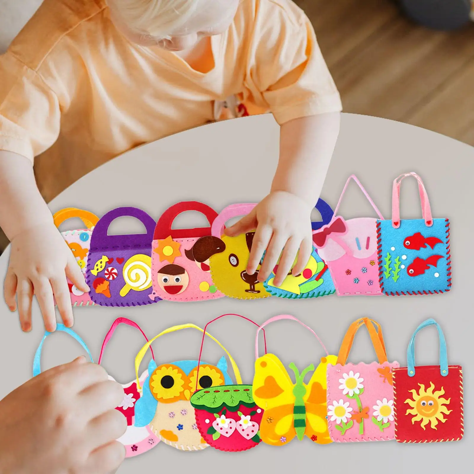 14 Pieces Handbags Kids Sewing Kit Preschool Fine Motor Skills Montessori Toys Learn to Sew DIY Craft for Birthday Holidays