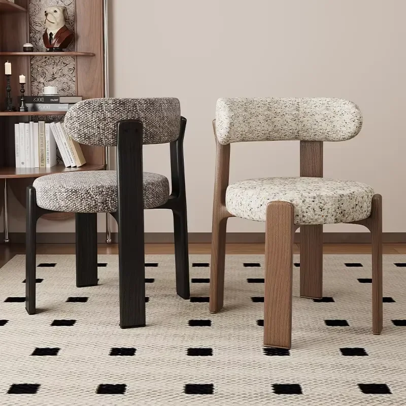 French Retro Solid Wood Dining Chair Pumpkin Shape Household Wabi Sabi Mid Century Style High End Nordic Design for Home