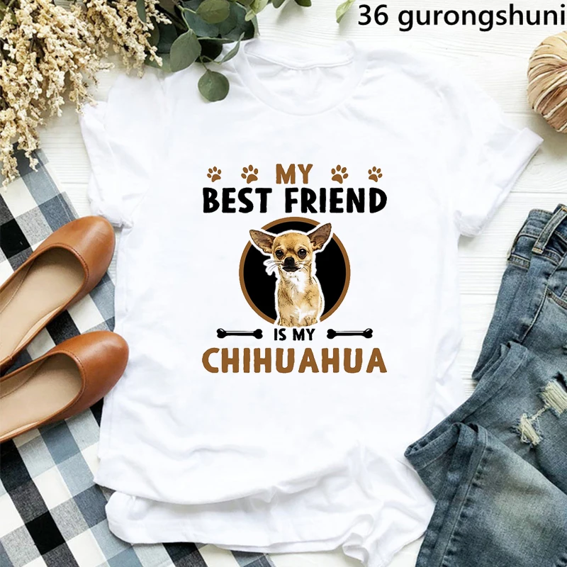 My Best Frriend Is My Shih Tzu/Chihuahua Graphic Print Tshirt Women Cute Dog Lover T Shirt Femme Harajuku Kawaii Shirt Tops