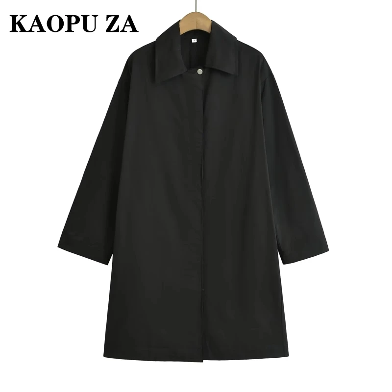 KAOPU ZA Woman 2024 New Autumn Fashion Solid Color Long Sleeve Button Trench Coat Female Casual Turn-down Collar Mid-length Top