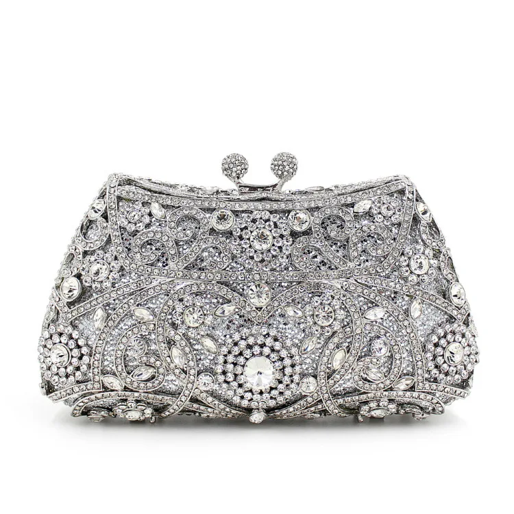 New Luxury Multi-Color Dumpling-Shaped Crystal Hollow Design Rhinestone Clutch Bag With Gift Box Ladies Evening Bag