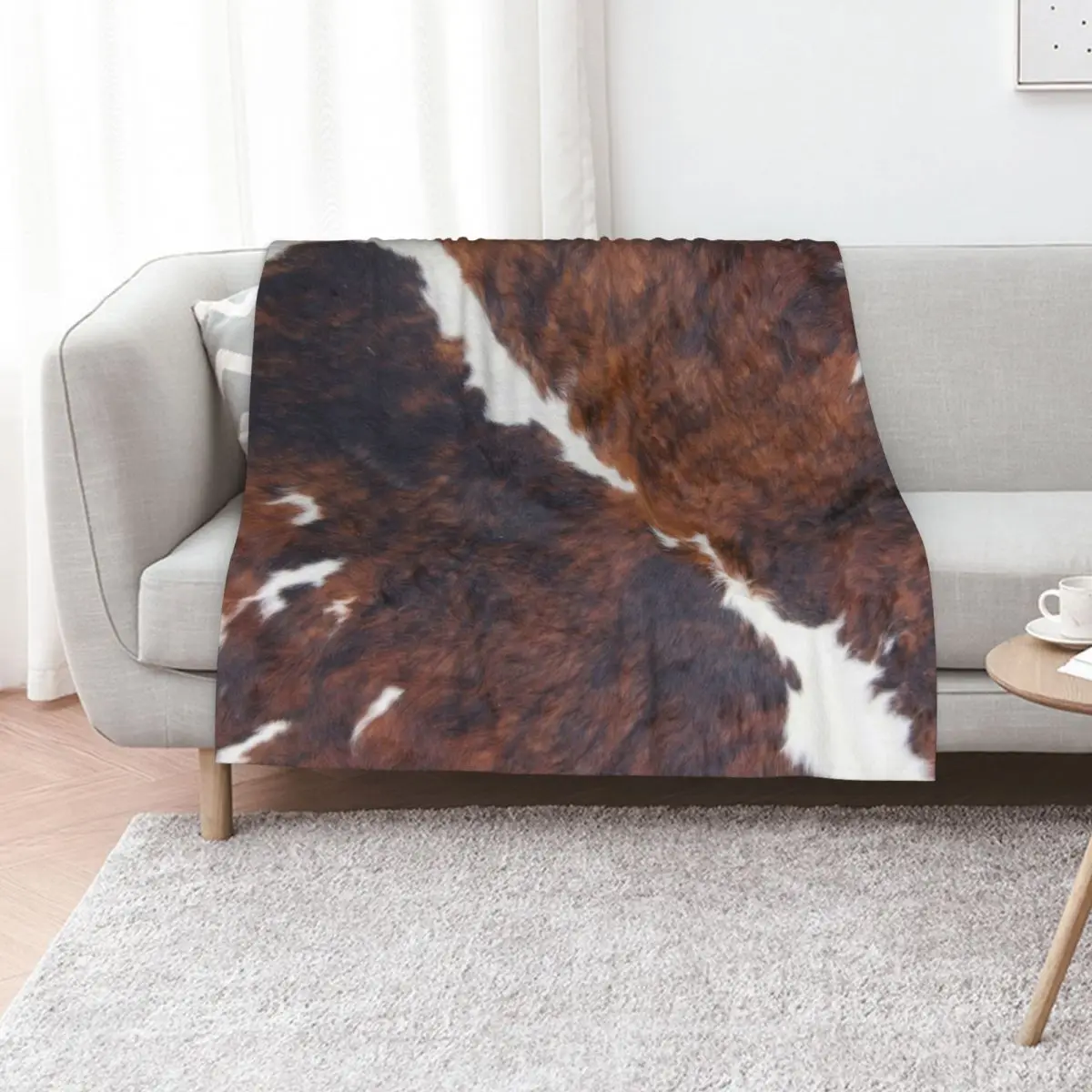 Brown Cowhide, Cow Skin Print Pattern, Modern Cowhide Faux Leather Throw Blanket Soft Comfort Blanket for Reading Watching TV