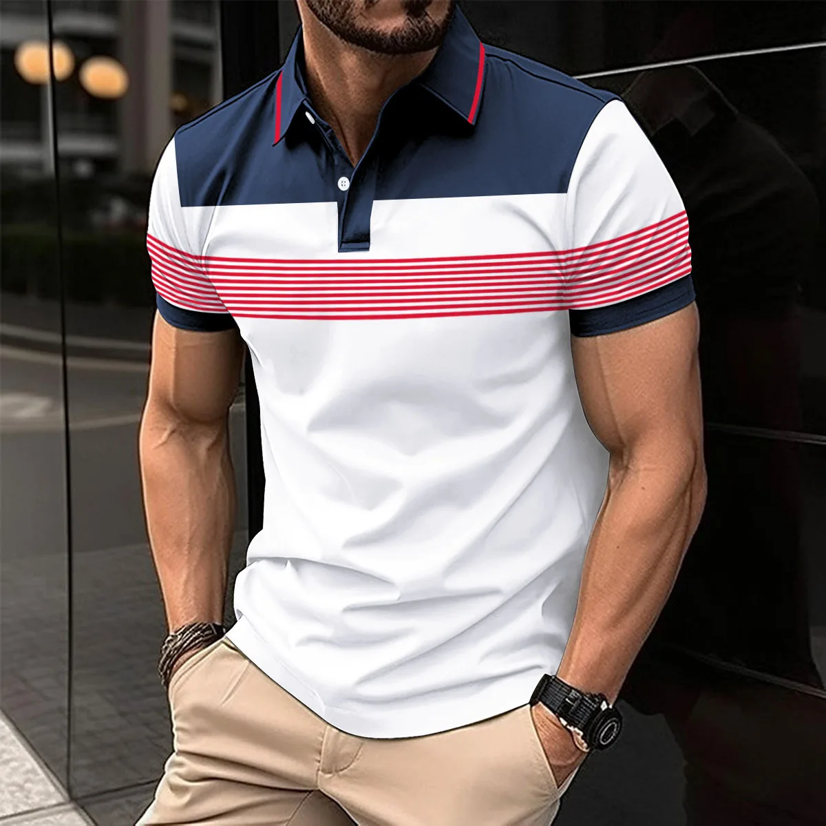 

2025Summe Men's Fashion Color Block Shirt Lapel Golf Shirt Short Sleeve Printed Button Clothing Fashion Design Casual Breathable