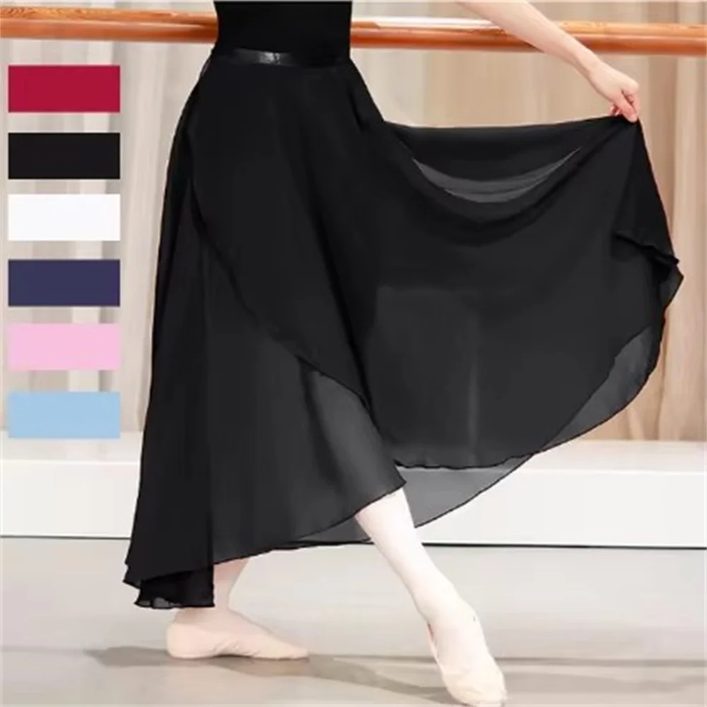 

New Adults Long Chiffon Ballet Skirts Women Lyrical Soft Ballet Dress Black Burgundy Navy Pink White Ballet Dance Costumes