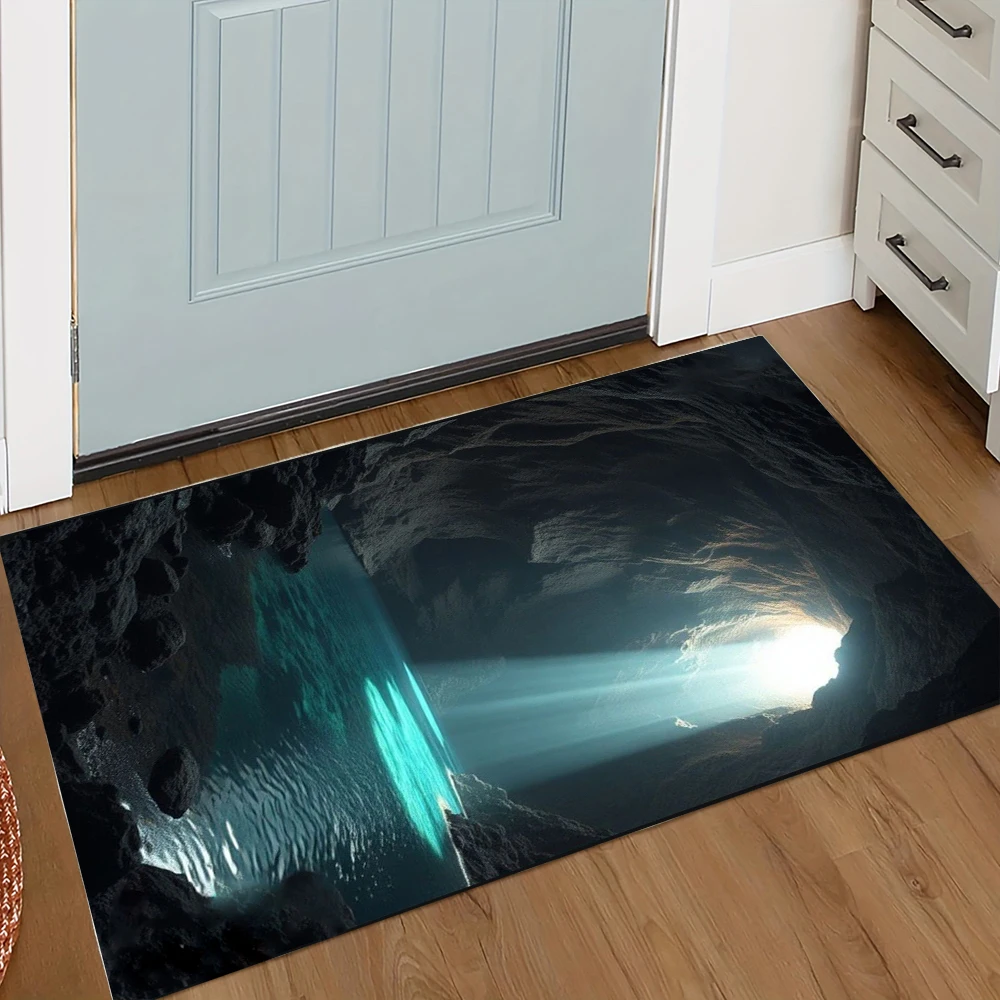 Mystic Cave Door Mat Various Styles With Sunlight Beam Underwater Grotto Jungle Oasis Art Designs NonSlip Rug For Home Decor