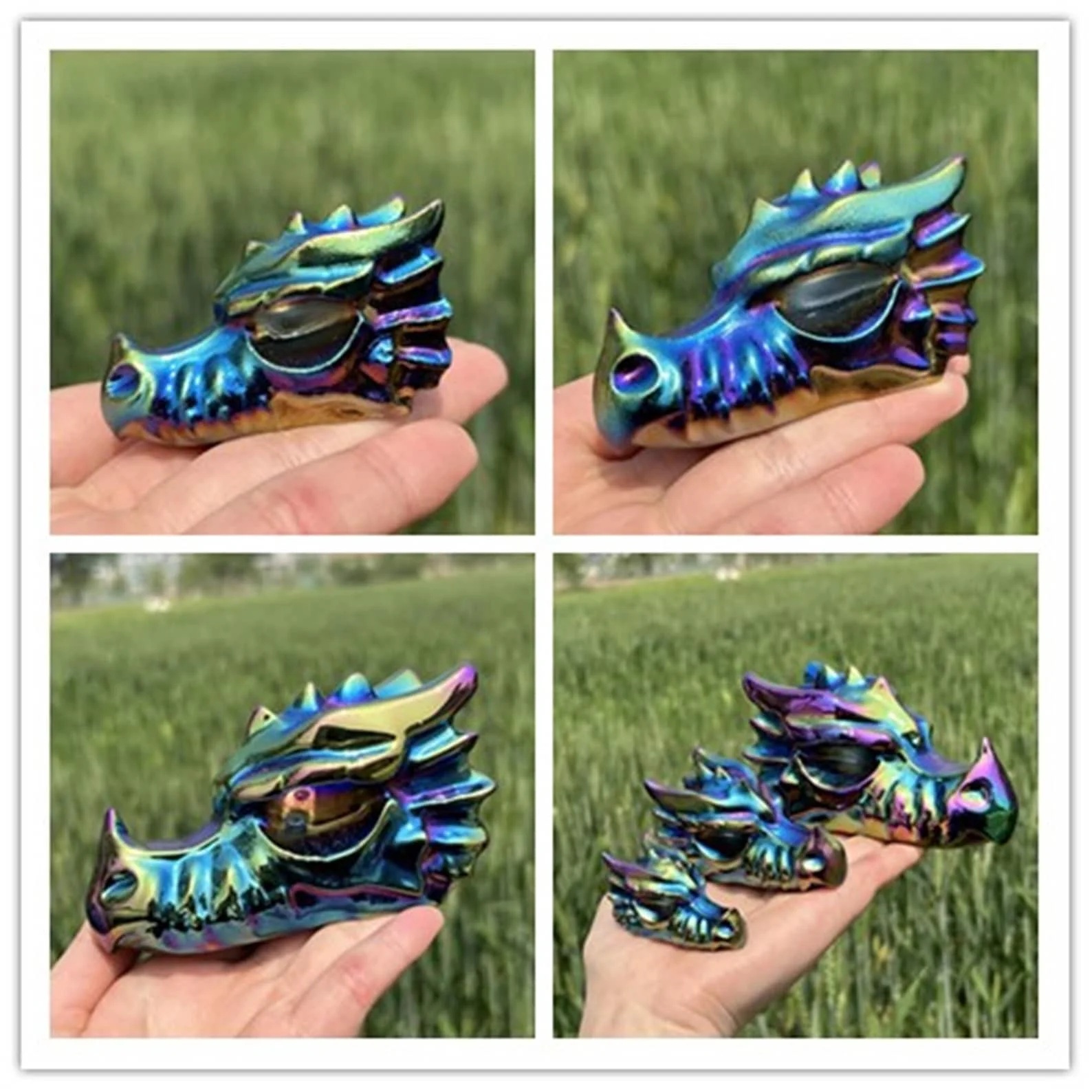 All size Rainbow Titanium Aura dragon Skull,Carved Crystal,Quartz Skull,Hand Carved,Home Decoration,Crystal Gifts,Reiki Heal