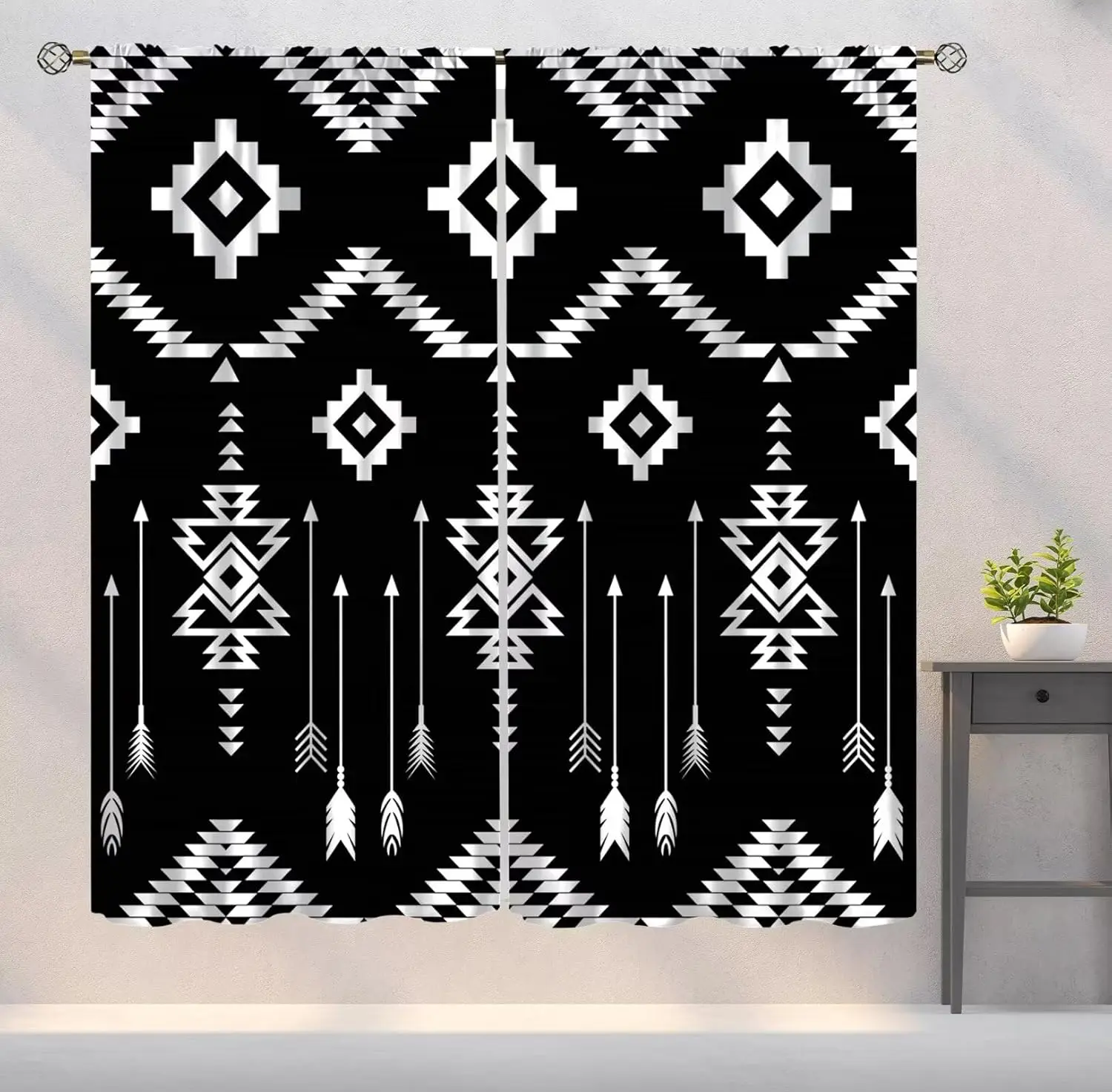 Native Aztecr Blackout Curtains, Abstract Western Ethnic Tribal Arrow Art Printed Window Drapes for Bedroom Living Room Kitchen
