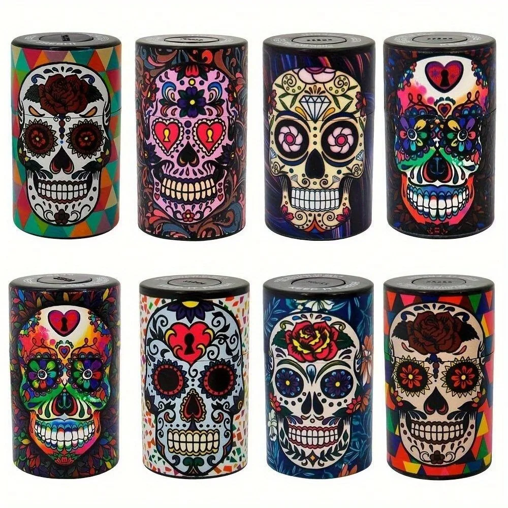 Skull Pattern Portable Vacuum-Sealed Cigarette Jar, Sealed Tobacco Storage Box, Moisture-Proof Cigarette Jar