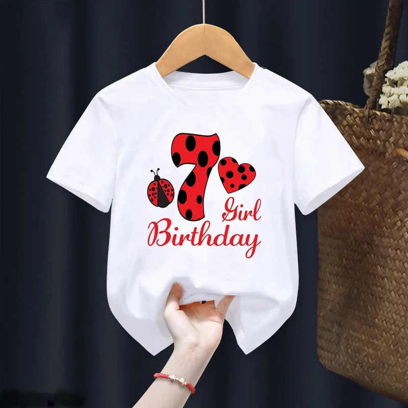 Child Cotton T Shirt Cute Red Ladybug Number 1-10 Birthday Gift Harajuku Kids Clothes Boy Girl Short Sleeve Summer Baby Tee Top