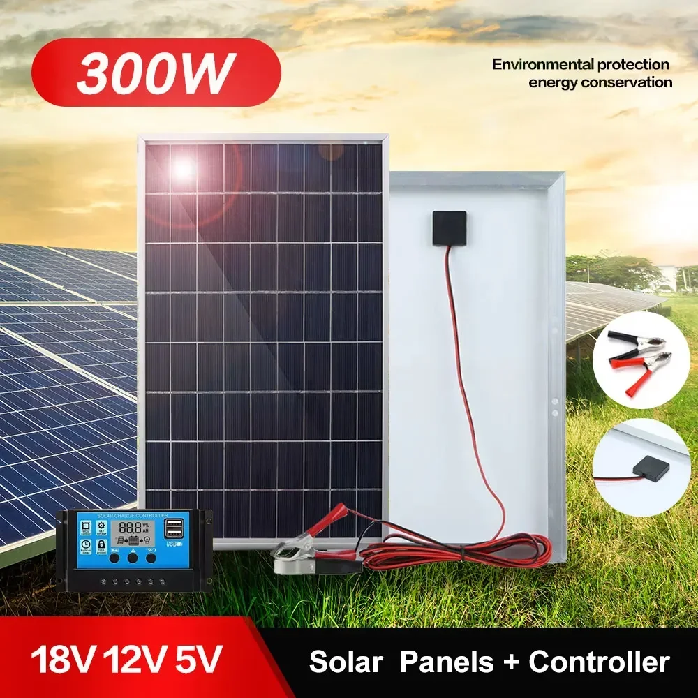 300-600W 12V Portable Solar Panel Kit Complete Polycrystalline USB Power OutDoor Rechargeable Cell Solar Generator for Wholesale