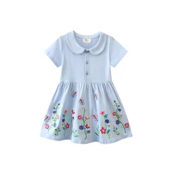 Jumping Meters 2-8T New Arrival Princess Girls Dresses Collar Floral Embroidery Hot Selling Toddler Kids Frocks Costume Baby