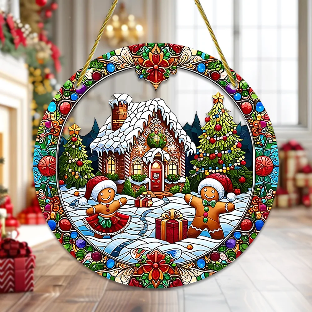 

Christmas gingerbread snowman Christmas tree igloo children's gift disc pendant with rope pendant