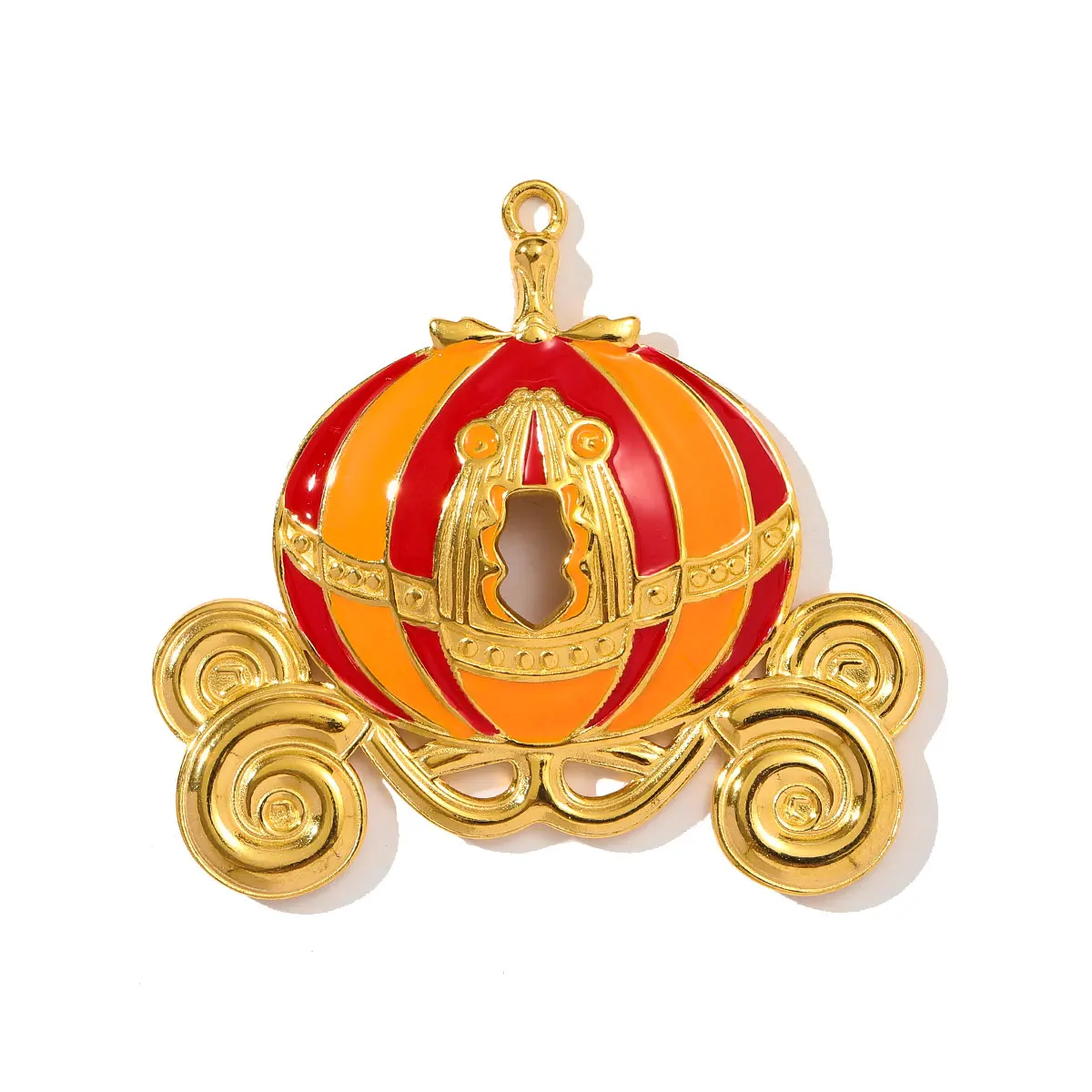 3pcs/Lot Wholesale Stainless Steel Enamel Carriage DIY Charm Rhinestone Jack Lantern Necklace Pendant Women Halloween Jewelry