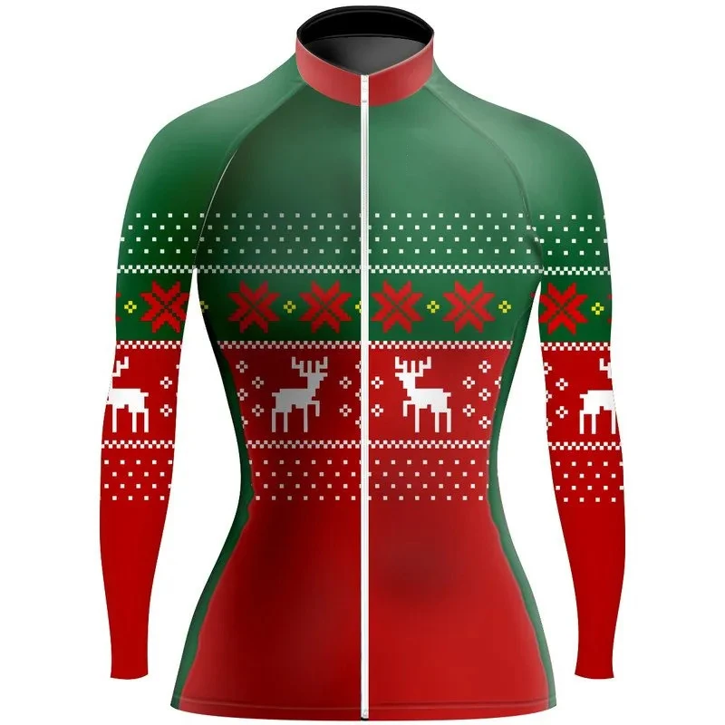 Christmas Women Long Sleeve Cycling Jersey New style Thin Or Winter Fleece Bike Clothing Outdoor Sport Coat