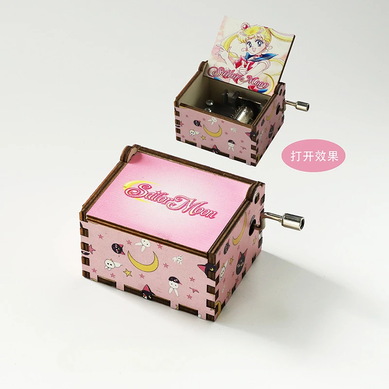 Sailor Mooned Theme Music Box Ornaments Party Wooden Hand Cranked Musical Box Valentine's Day Birthday Holiday Christmas Gifts - view 2