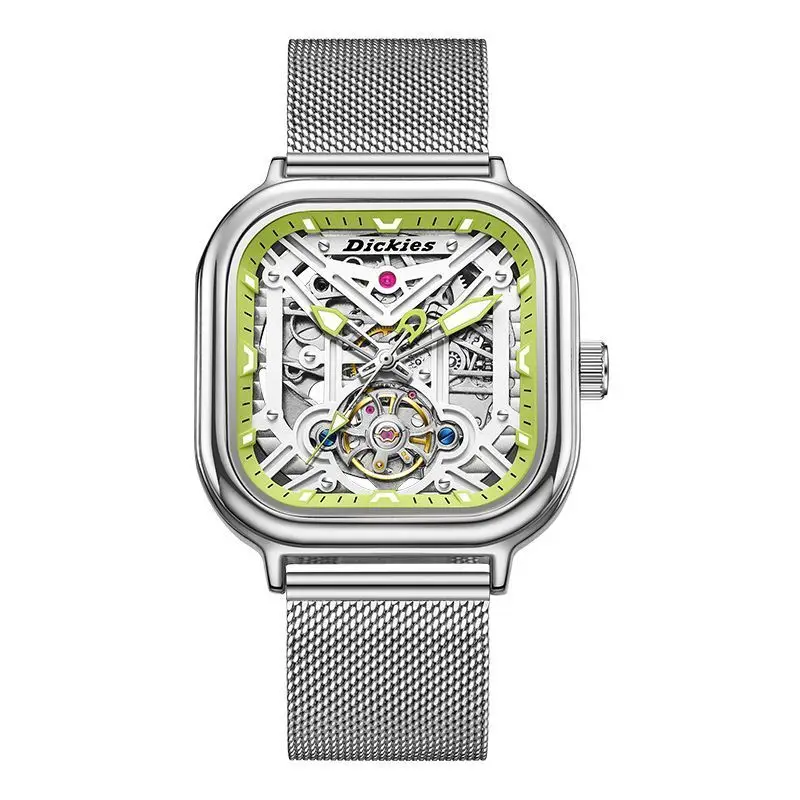 Genuine Dickies Square Mechanical Watches Trendy Fashion Luminous Hollow Waterproof CL-729