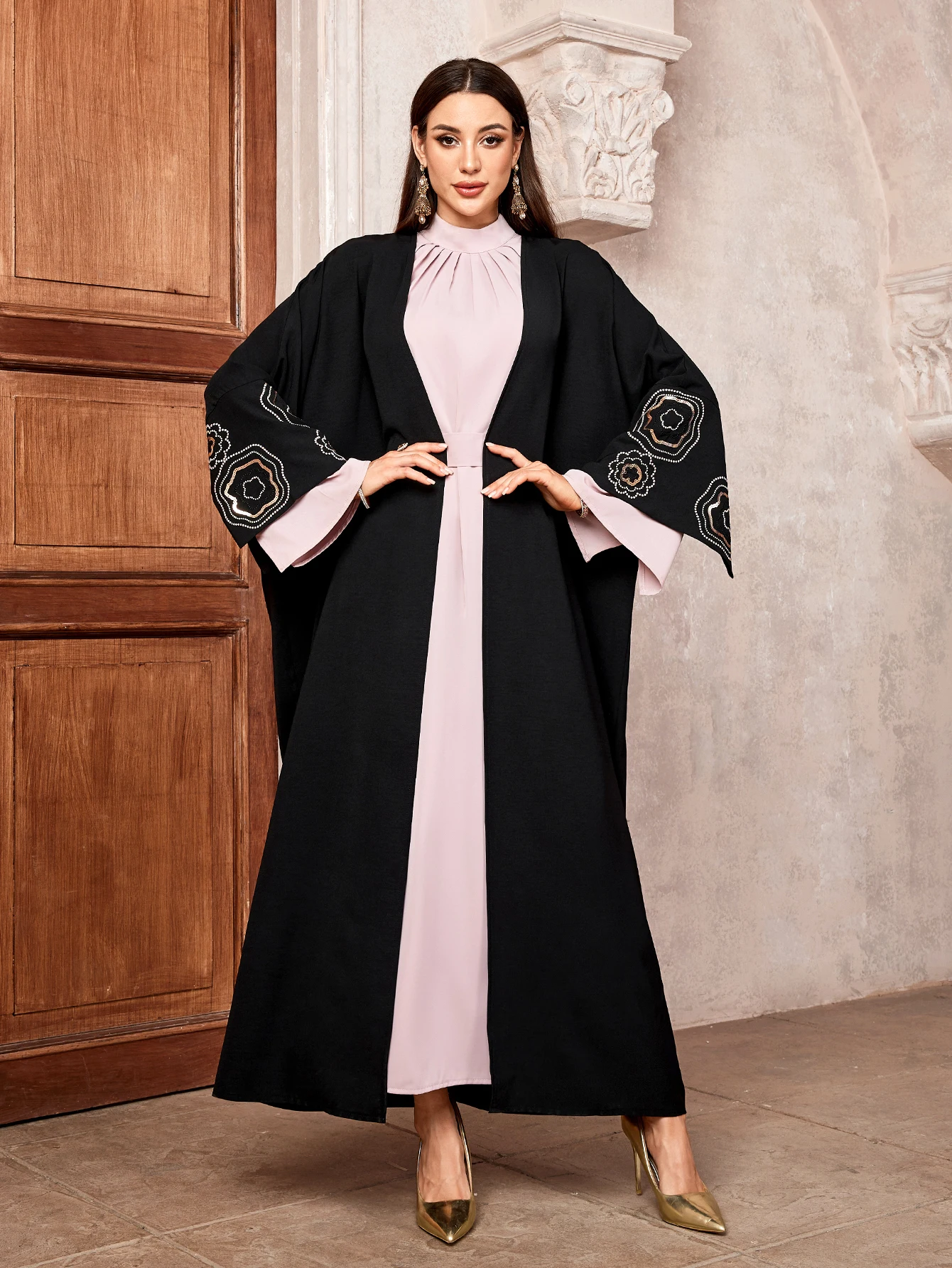 2024 New Floral Embroidery Muslim Dress for Women Eid Morocco Ramadan Color Collision Abayas Kaftan Islam Dubai Arab Long Robe