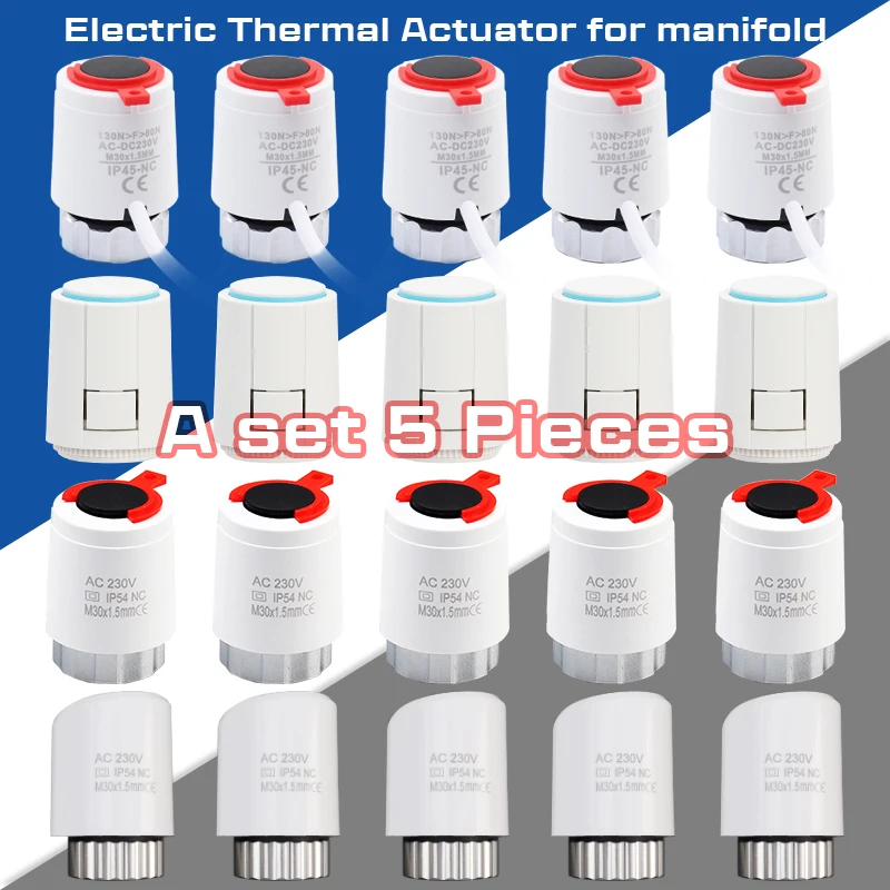 Atuador térmico elétrico para aquecimento radiante, Atuador para Manifold Manifold, 230V, NC, M30 * 1.5mm, 5 PCs