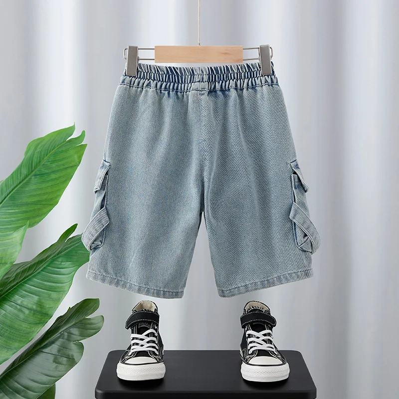 Casual large pocket work pants for boys aged 3-12 Yrs Baby Boys Back To School Children Clothes college Style Loose denim Shorts