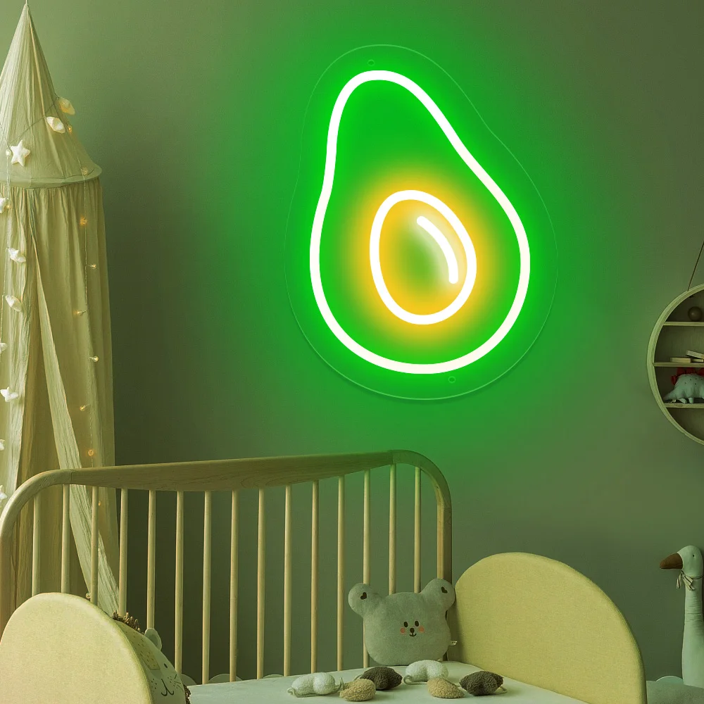 Avocado Neon Sign Fruit LED Neon Light for Children Room Bedroom Fruits Shop Home Party Wall Hanging Art Decor USB Powered Lamp