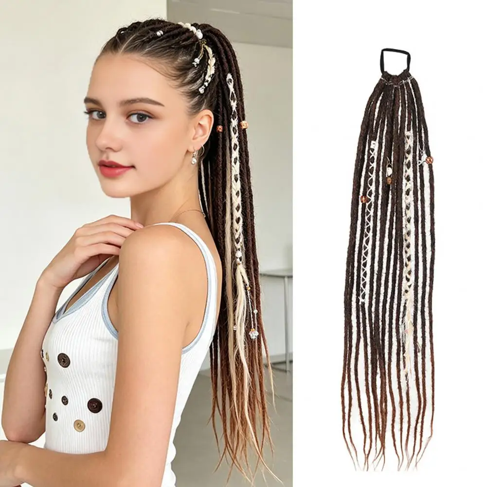 Long Hair Pieces Dreadlock Ponytail Extensions Boho Braided Ponytail Extension with Hair Tie Hand-braided Viking for Festival