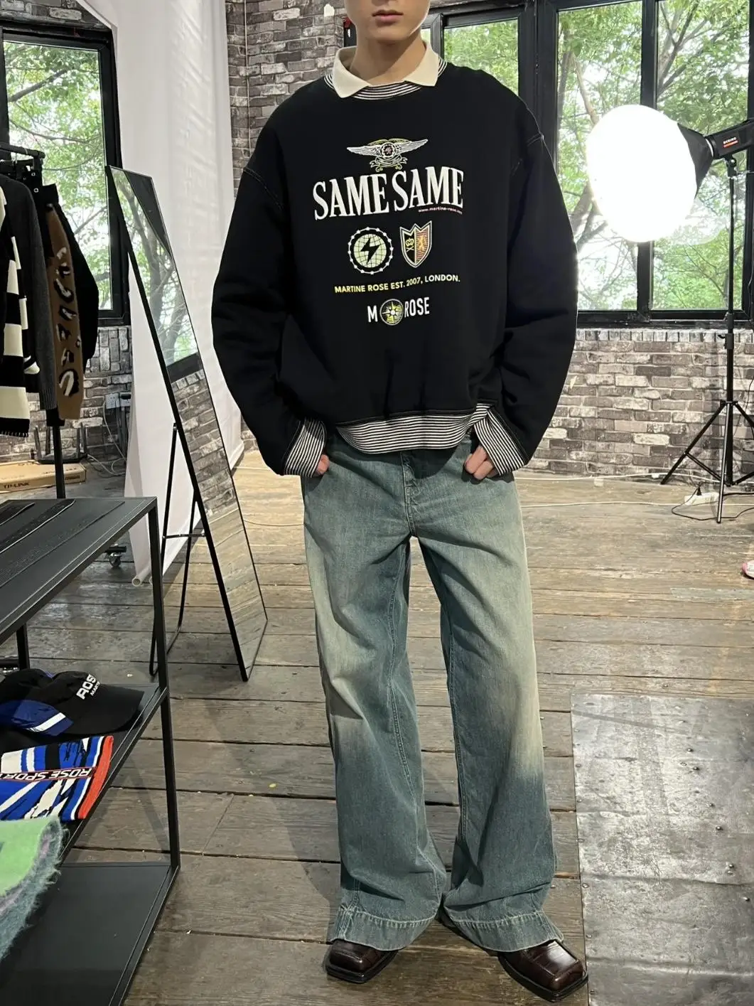 

e Rose FW24 Ретро Bae Print Thiened Long Sve Толстовка с капюшоном из хлопка Jaet Повседневная уличная одежда для мужчин и женщин