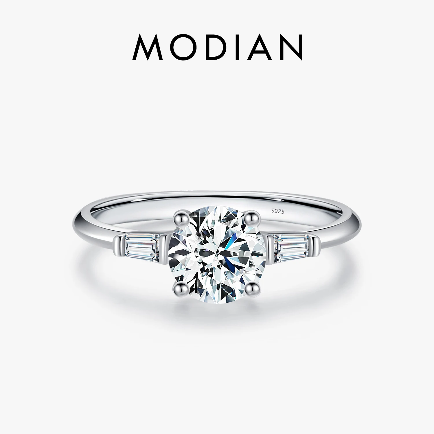 MODIAN 1.0CT Round Moissanite Ring D Color Lab Diamond Classic 925 Sterling Silver Wedding Engagement Band Jewelry For Women